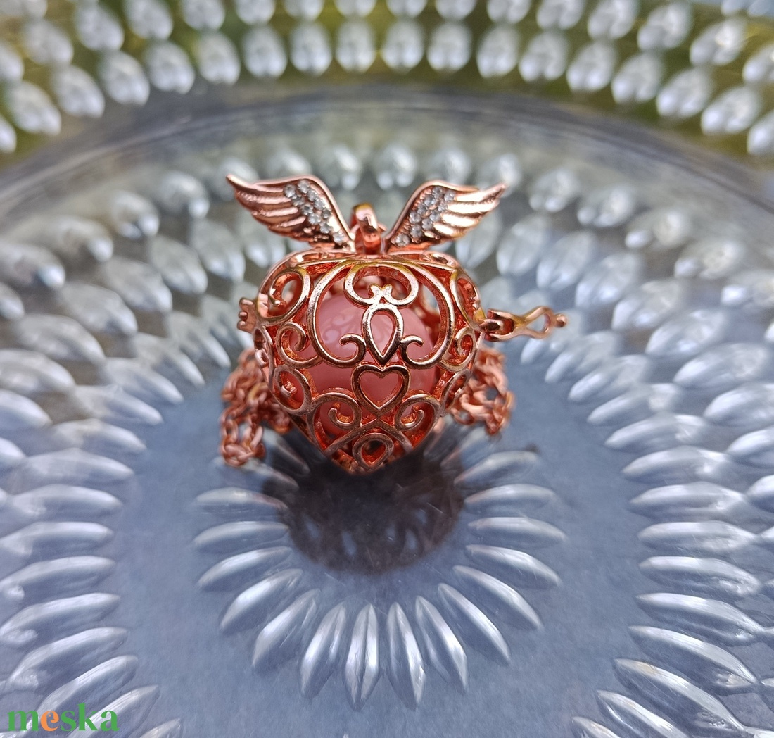 Rózsaszín rosegold angyalhívó nyaklánc - ékszer - nyaklánc - hosszú nyaklánc - Meska.hu