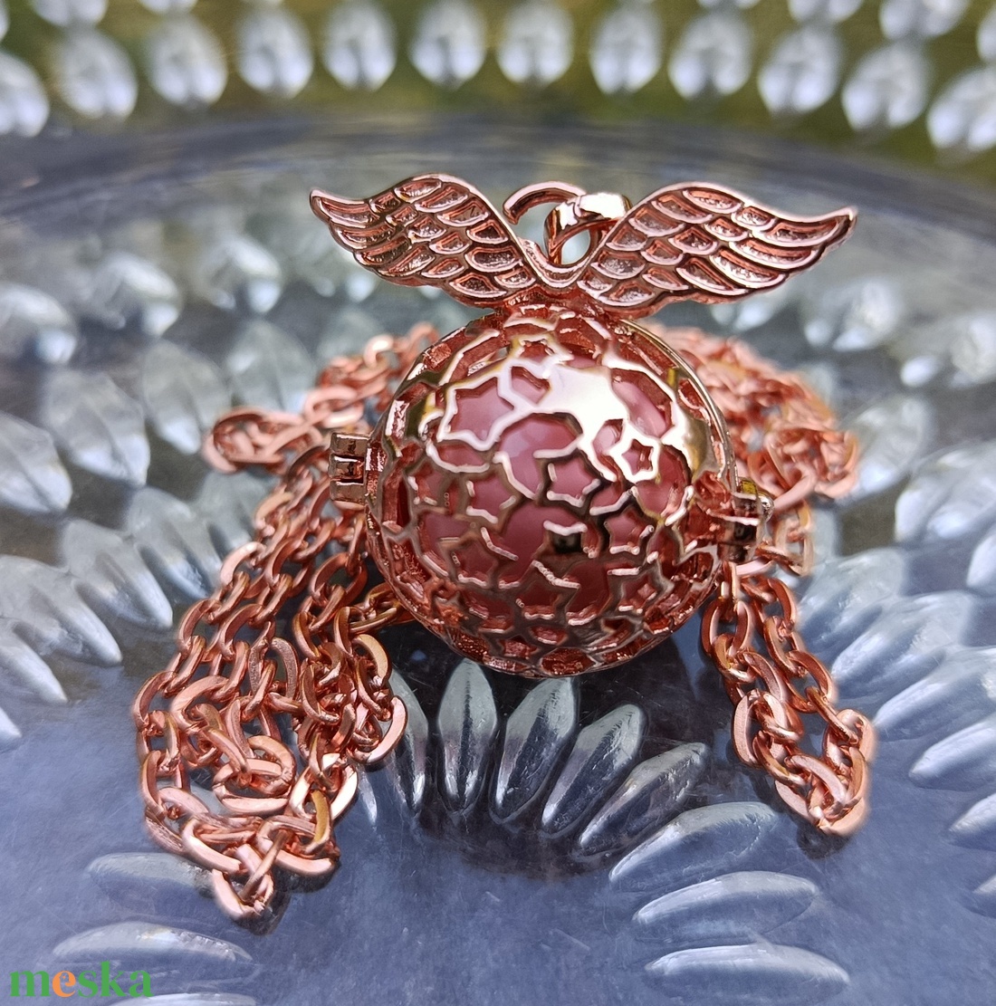 Rózsaszín rosegold angyalhívó nyaklánc angyalszárnnyal - ékszer - nyaklánc - hosszú nyaklánc - Meska.hu
