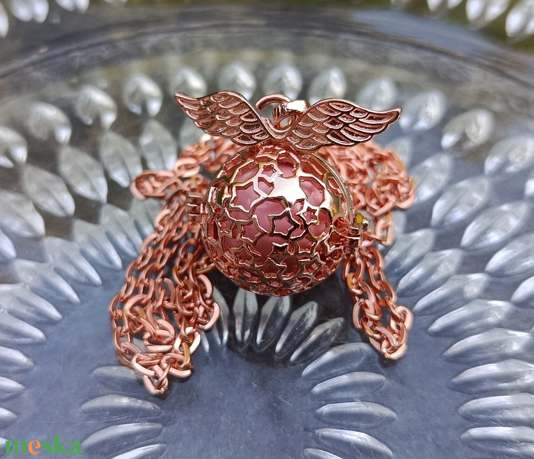 Rózsaszín rosegold angyalhívó nyaklánc angyalszárnnyal - ékszer - nyaklánc - hosszú nyaklánc - Meska.hu
