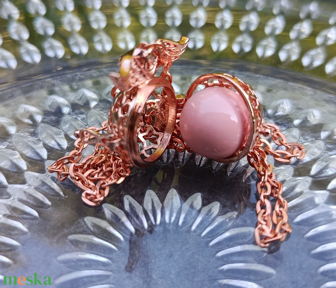 Rózsaszín rosegold angyalhívó nyaklánc angyalszárnnyal - ékszer - nyaklánc - hosszú nyaklánc - Meska.hu