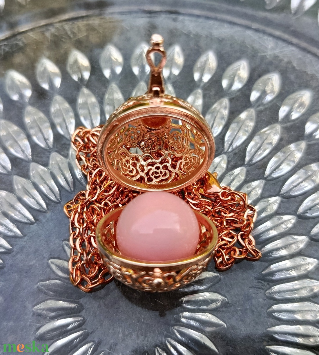 Virágos rosegold angyalhívó nyaklánc - ékszer - nyaklánc - hosszú nyaklánc - Meska.hu