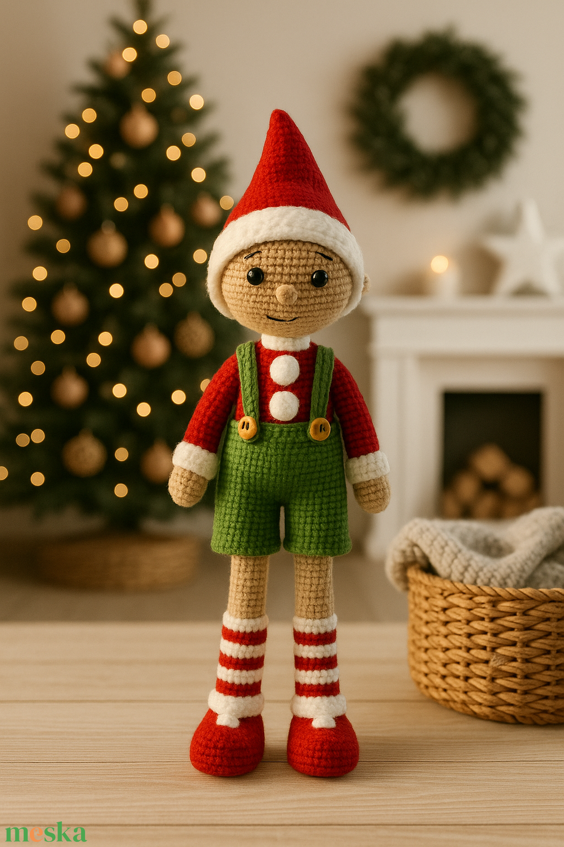 Karácsonyi manófiú vagy lány  kézzel horgolt skandináv dekoráció, 45 cm magas karácsonyi dísz, egyedi ajándék - játék & sport - plüssállat & játékfigura - manó - Meska.hu