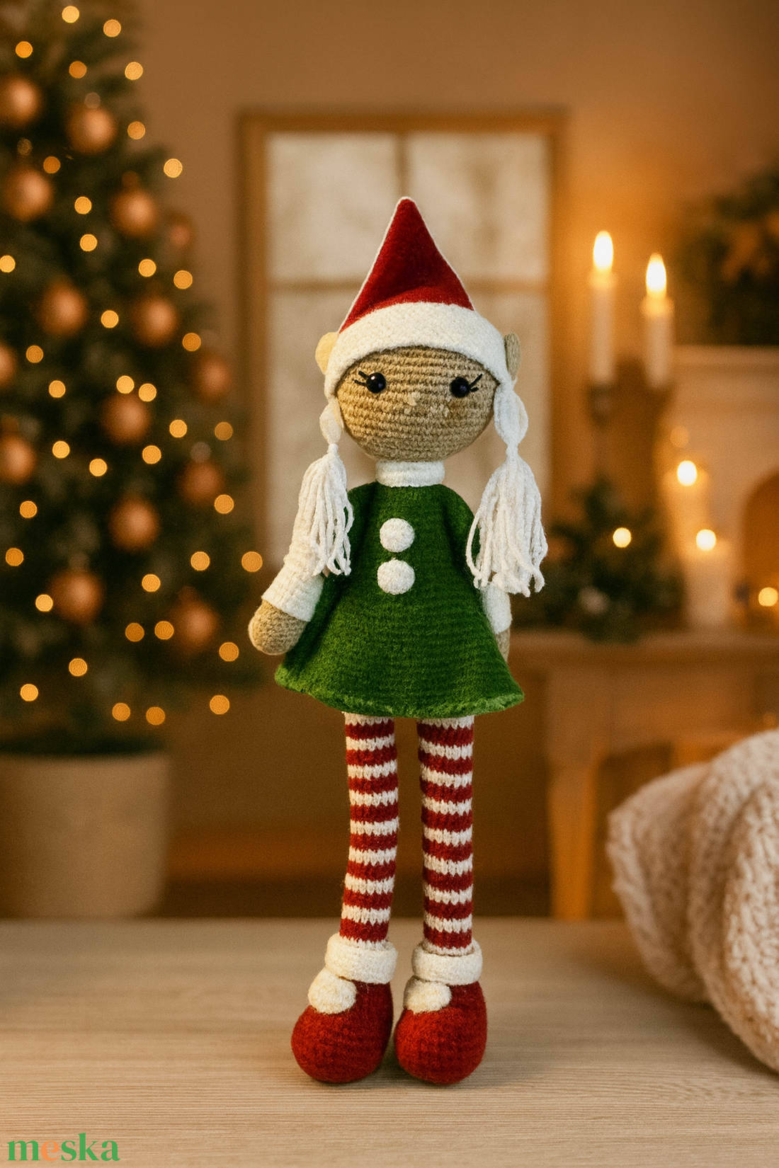 Karácsonyi manófiú vagy lány  kézzel horgolt skandináv dekoráció, 45 cm magas karácsonyi dísz, egyedi ajándék - játék & sport - plüssállat & játékfigura - manó - Meska.hu