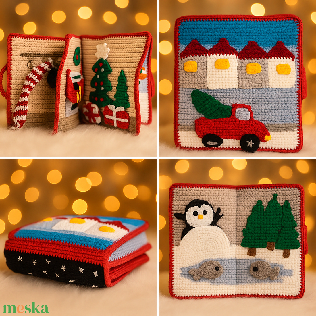 Horgolt karácsonyi mesekönyv  interaktív quiet book gyerekeknek - Crochet Christmas Quiet Book - játék & sport - textilkönyv & babakönyv - Meska.hu