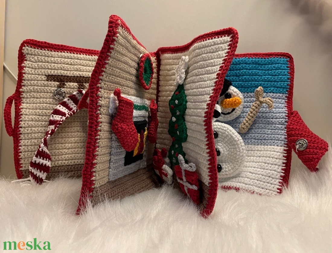 Horgolt karácsonyi mesekönyv  interaktív quiet book gyerekeknek - Crochet Christmas Quiet Book - játék & sport - textilkönyv & babakönyv - Meska.hu