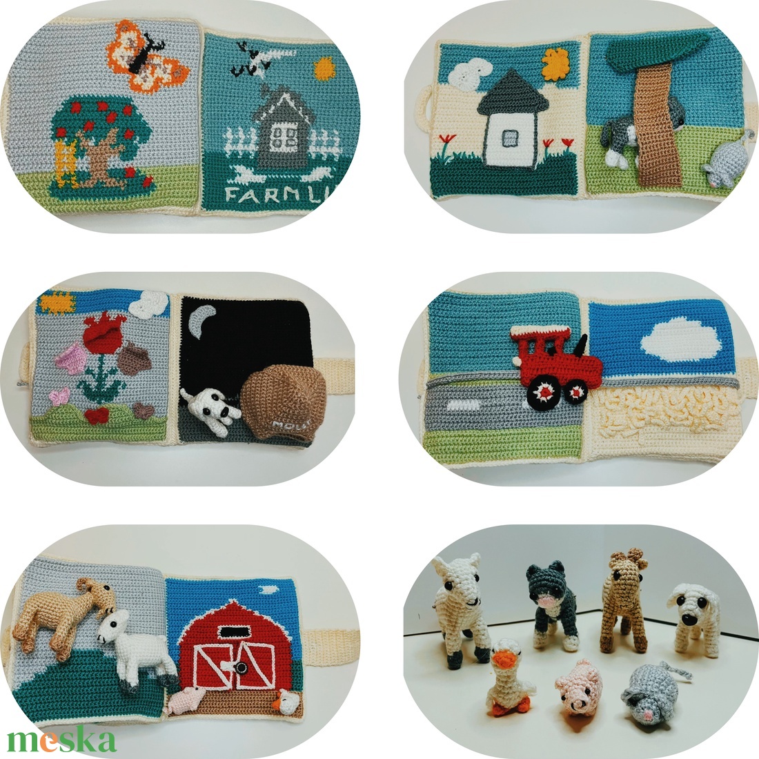 Horgolt interaktív farmos mesekönyv - Crochet Farm Life Quiet Book - baba - mama - baba játékok - textilkönyv & babakönyv - Meska.hu