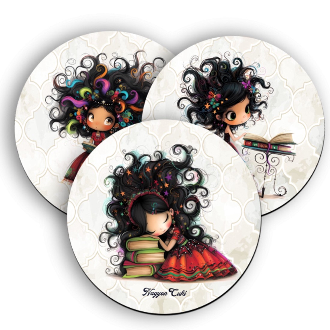 3 db aranyos Könyv hercegnő kör alakú alátét szett (#82) - otthon & életmód - konyhafelszerelés, tálalás - tálalás - tányér- és poháralátét - Meska.hu