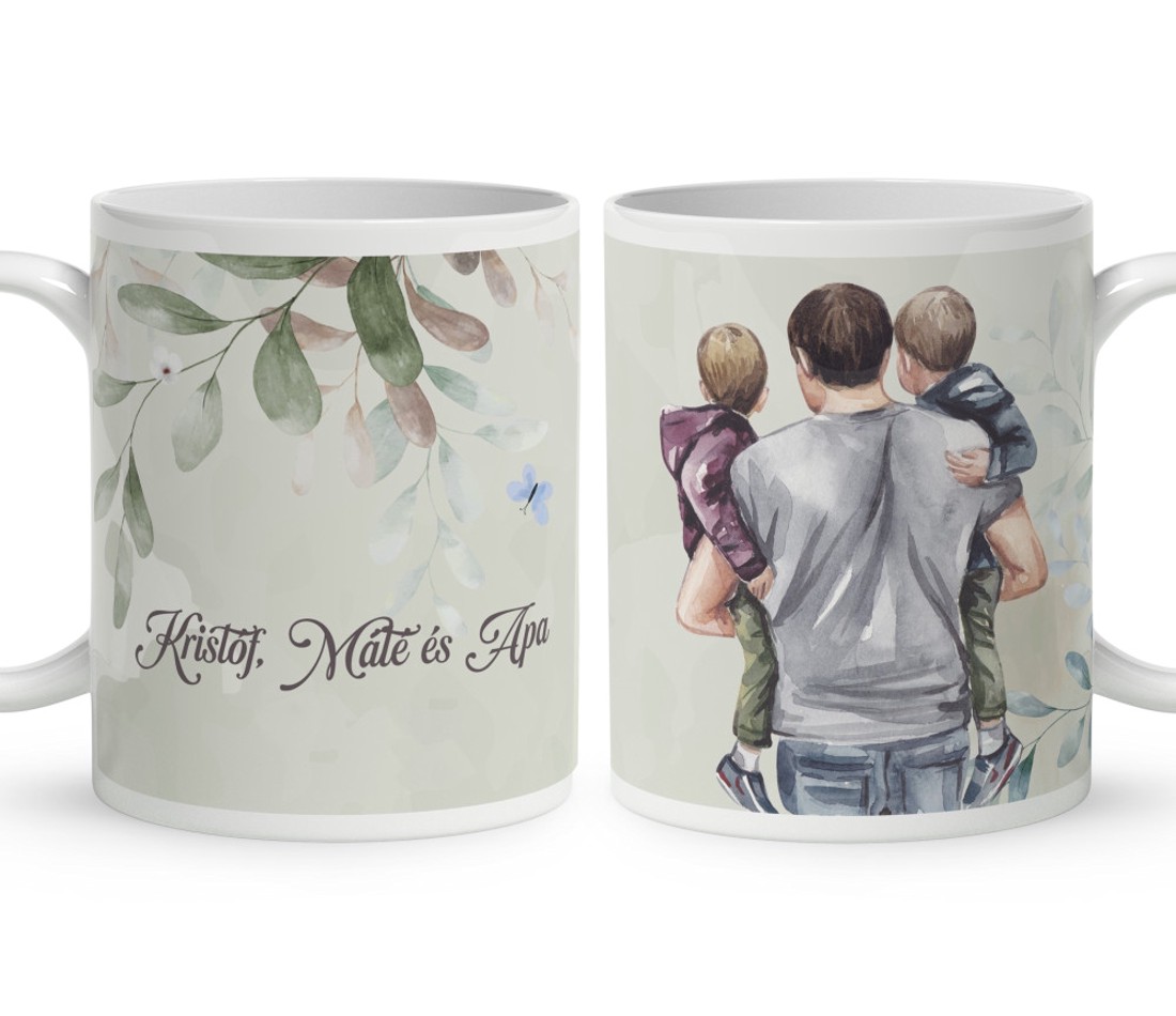 Kérd a neveddel - Apa és és a két fiú mintás bögre - otthon & életmód - konyhafelszerelés, tálalás - tálalás - bögre & csésze - Meska.hu