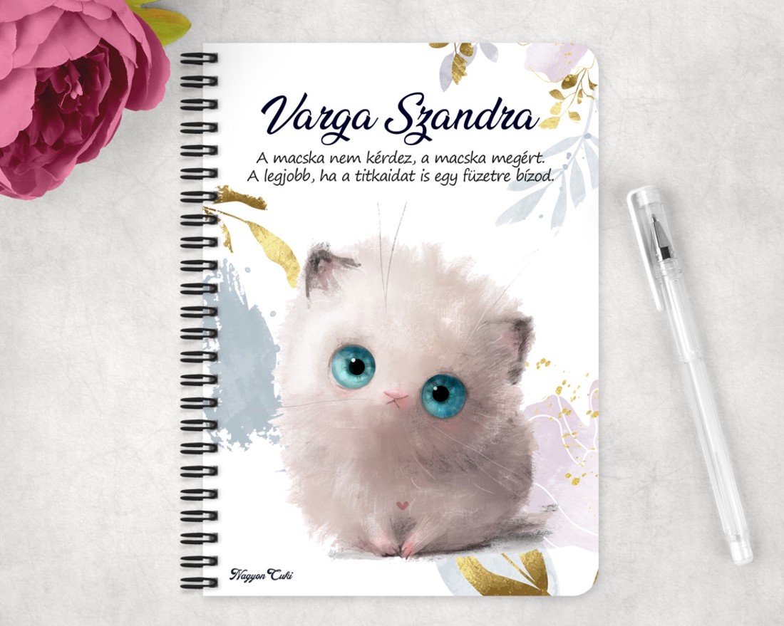 Személyre szabható - Hógolyó - Cuki cicus mintás A6-os füzet - otthon & életmód - papír, írószer - jegyzetfüzet & napló - Meska.hu