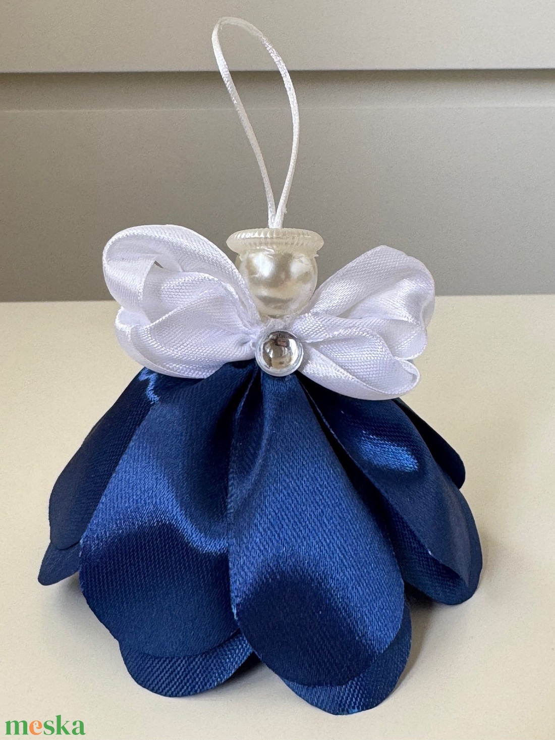 Karácsonyi angyalka királykék selyemszalagból - karácsony - karácsonyi lakásdekoráció - karácsonyi lakásdíszek - Meska.hu