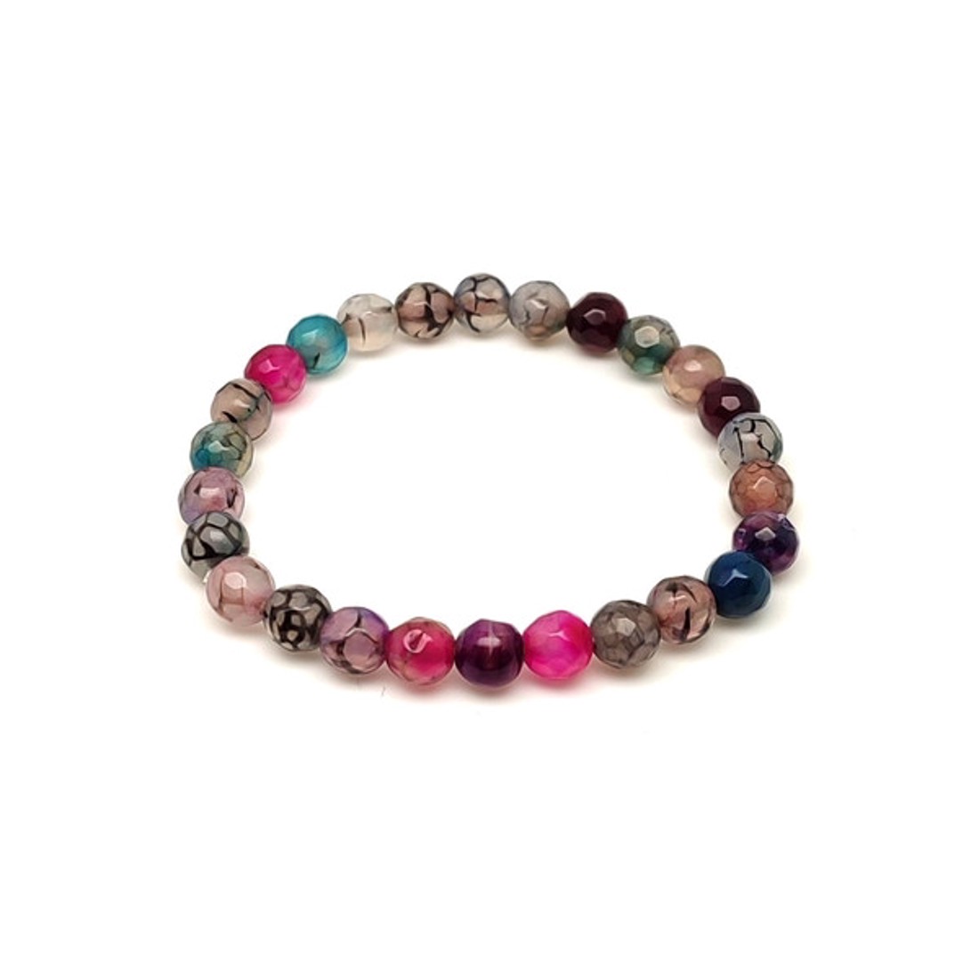 Fazettált lila-multicolor tűz achát golyós gyerek ásvány karkötő 6mm - ékszer - karkötő - ásványkarkötő - Meska.hu