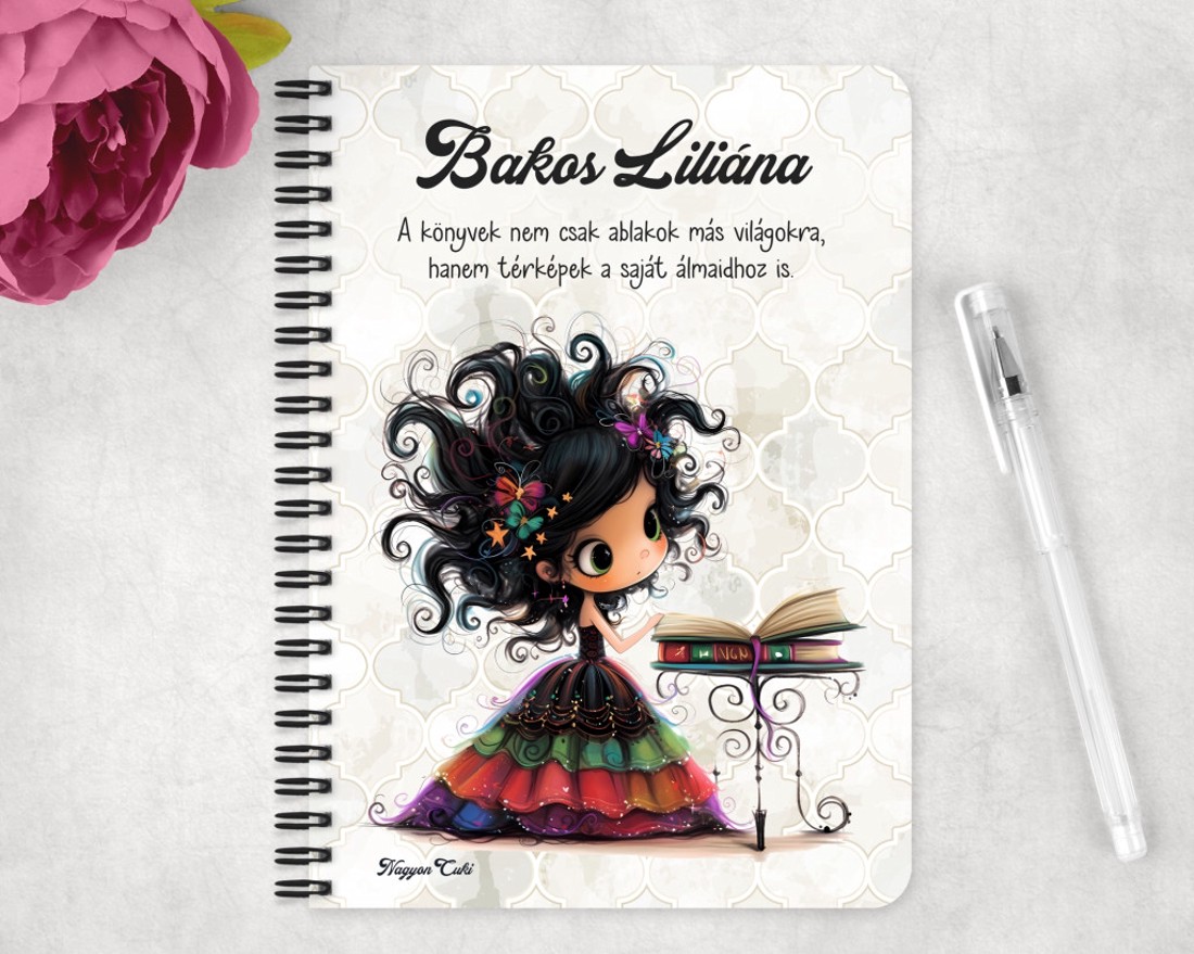 Személyre szabható - Bájos könyv hercegnő mintás A5-ös füzet - otthon & életmód - papír, írószer - jegyzetfüzet & napló - Meska.hu