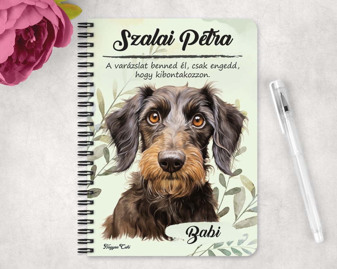 Személyre szabható - Drótszőrű tacskó portré mintás A6-os füzet - otthon & életmód - papír, írószer - jegyzetfüzet & napló - Meska.hu