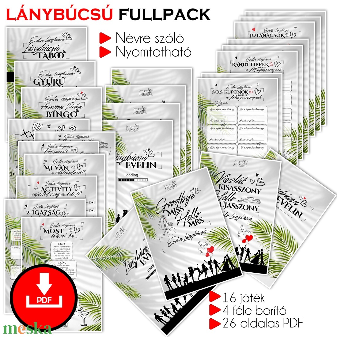 Lánybúcsú FULLPACK feladatgyűjtemény/ 26 oldalas nyomtatható PDF/ a menyasszony nevével, ajándék lánybúcsúra - pálmás - esküvő - lánybúcsú - Meska.hu Lánybúcsú FULLPACK feladatgyűjtemény/ 26 oldalas nyomtatható PDF/ a menyasszony nevével, ajándék lánybúcsúra - pálmás - esküvő - lánybúcsú - Meska.hu
