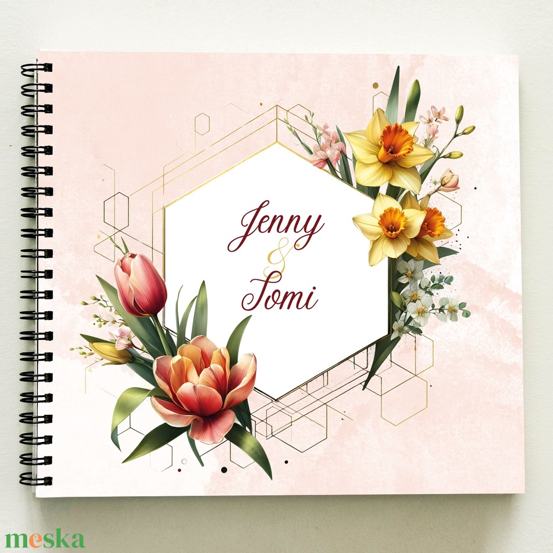 Névre szóló Nárcisz-tulipán hexagon mintás vendégkönyv - egyedi fényképalbum - esküvői emlék - füzet / napló - 21x19cm - esküvő - emlék & ajándék - album & fotóalbum - Meska.hu Névre szóló Nárcisz-tulipán hexagon mintás vendégkönyv - egyedi fényképalbum - esküvői emlék - füzet / napló - 21x19cm - esküvő - emlék & ajándék - album & fotóalbum - Meska.hu