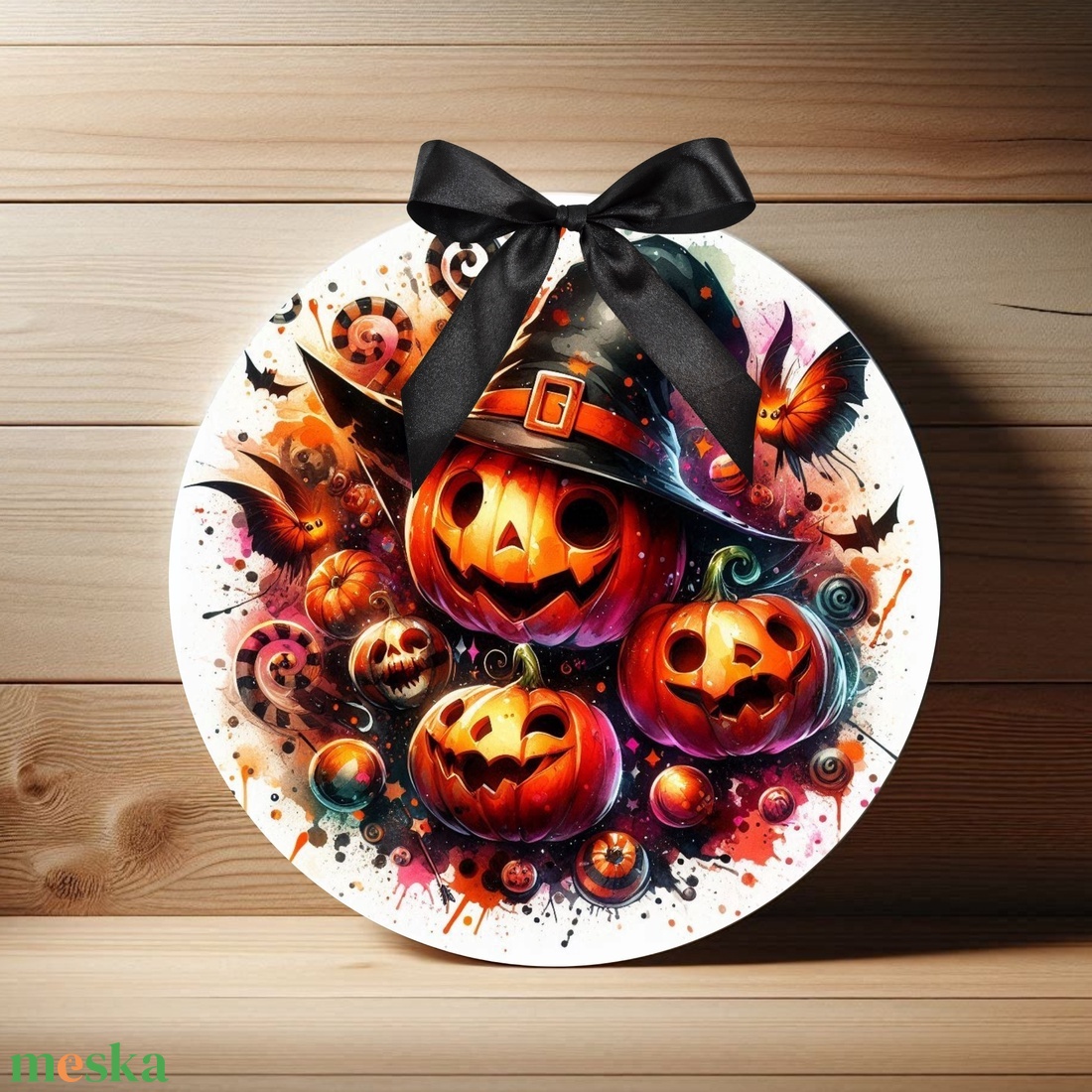 Halloween ajtódísz  vicces halloween töklámpás beltéri ajtó kopogtató Ø=20cm  - otthon & életmód - dekoráció - halloween - halloweeni ajtódíszek és ablakdíszek - Meska.hu
