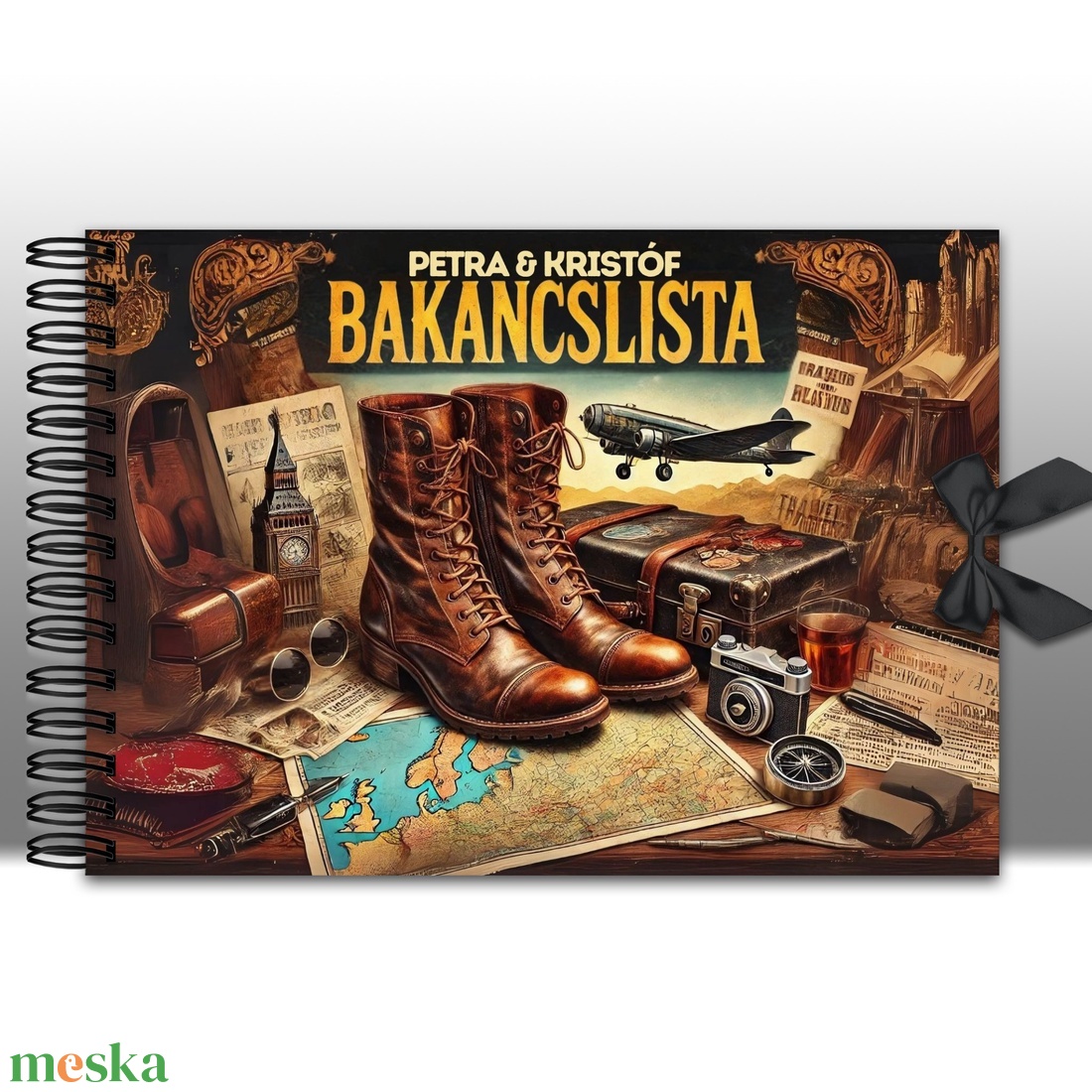 Retro Bakancslista Napló Pároknak - karácsonyi ajándék ötlet / évfordulóra / nászajándékba / szülinapra / cél tervező - otthon & életmód - papír, írószer - jegyzetfüzet & napló - Meska.hu