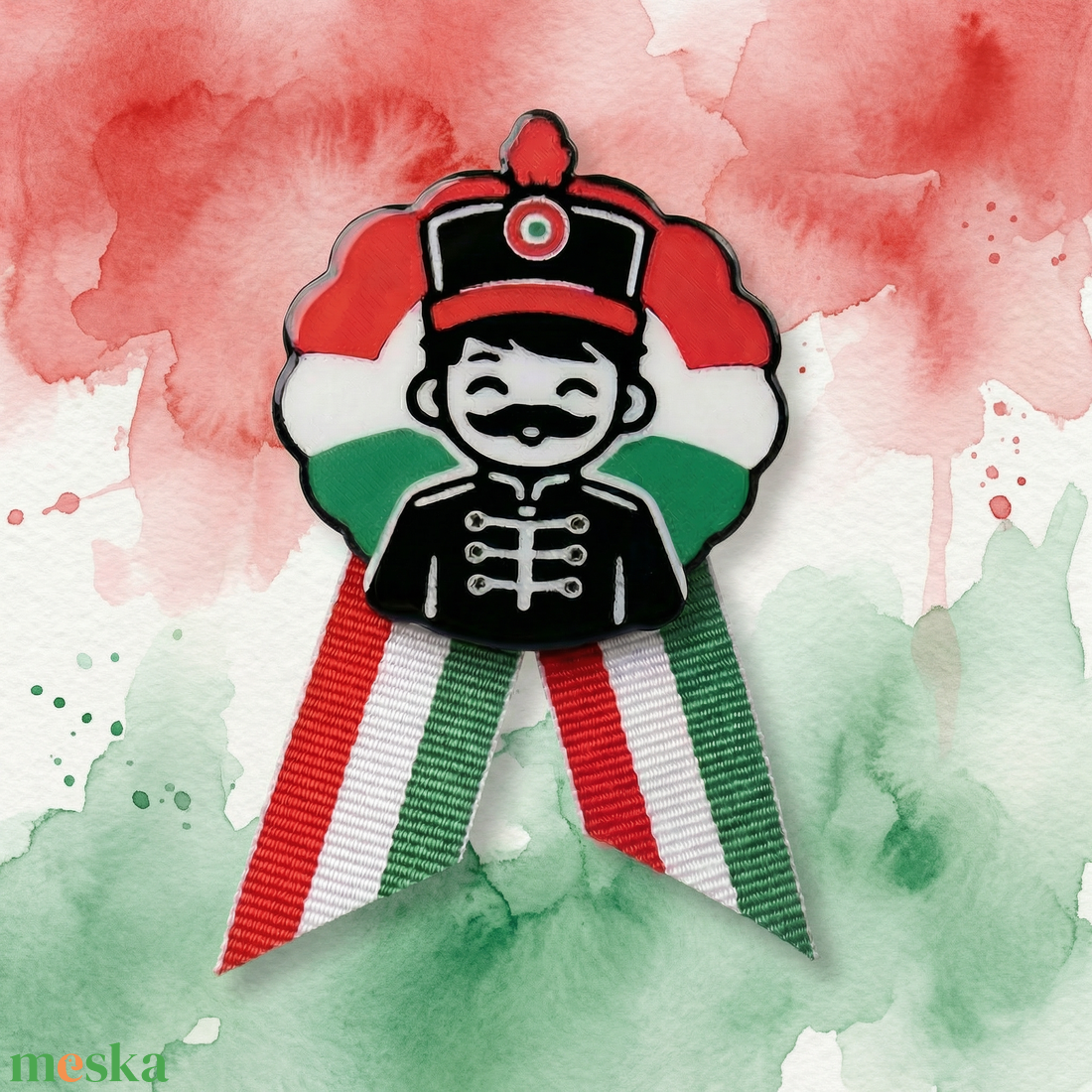 Kokárda - Magyar huszár népviseletben - Kitűző nemzeti színű szalaggal - ékszer - kitűző és bross - Meska.hu