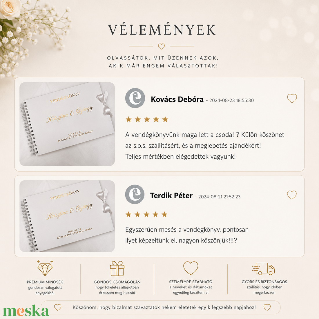 Aranyozott esküvői vendégkönyv / fotóalbum, fehér-arany egyedi luxus album / névre szóló emlékkönyv - választható méret - esküvő - emlék & ajándék - vendégkönyv - Meska.hu