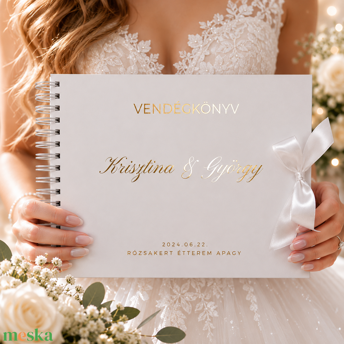 Aranyozott esküvői vendégkönyv / fotóalbum, fehér-arany egyedi luxus album / névre szóló emlékkönyv - választható méret - esküvő - emlék & ajándék - vendégkönyv - Meska.hu