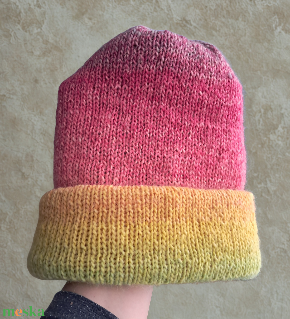 Prémium kézzel kötött gyapjú sapka � dupla rétegű, színátmenetes passzés fazon - ruha & divat - sál, sapka, kendő - sapka - Meska.hu