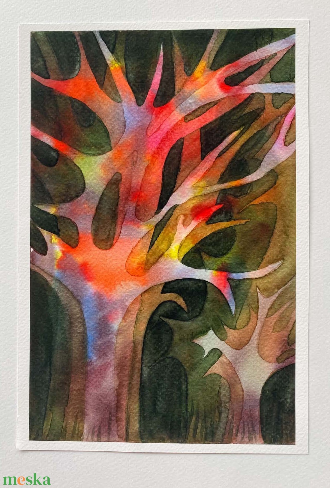 Sejtelmes erdő, Eredeti akvarell festmény, Negative painting technikával, 17 � 25 cm - művészet - festmény - akvarell - Meska.hu