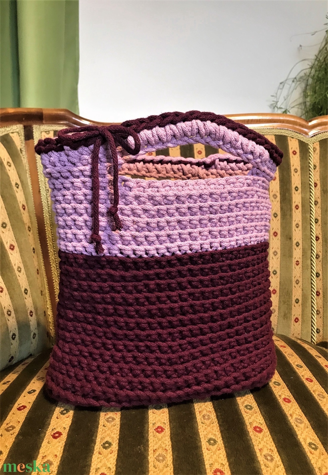 Horgolt táska, zsinórfonalból készült, közepes méret - táska & tok - kézitáska & válltáska - kézitáska - Meska.hu