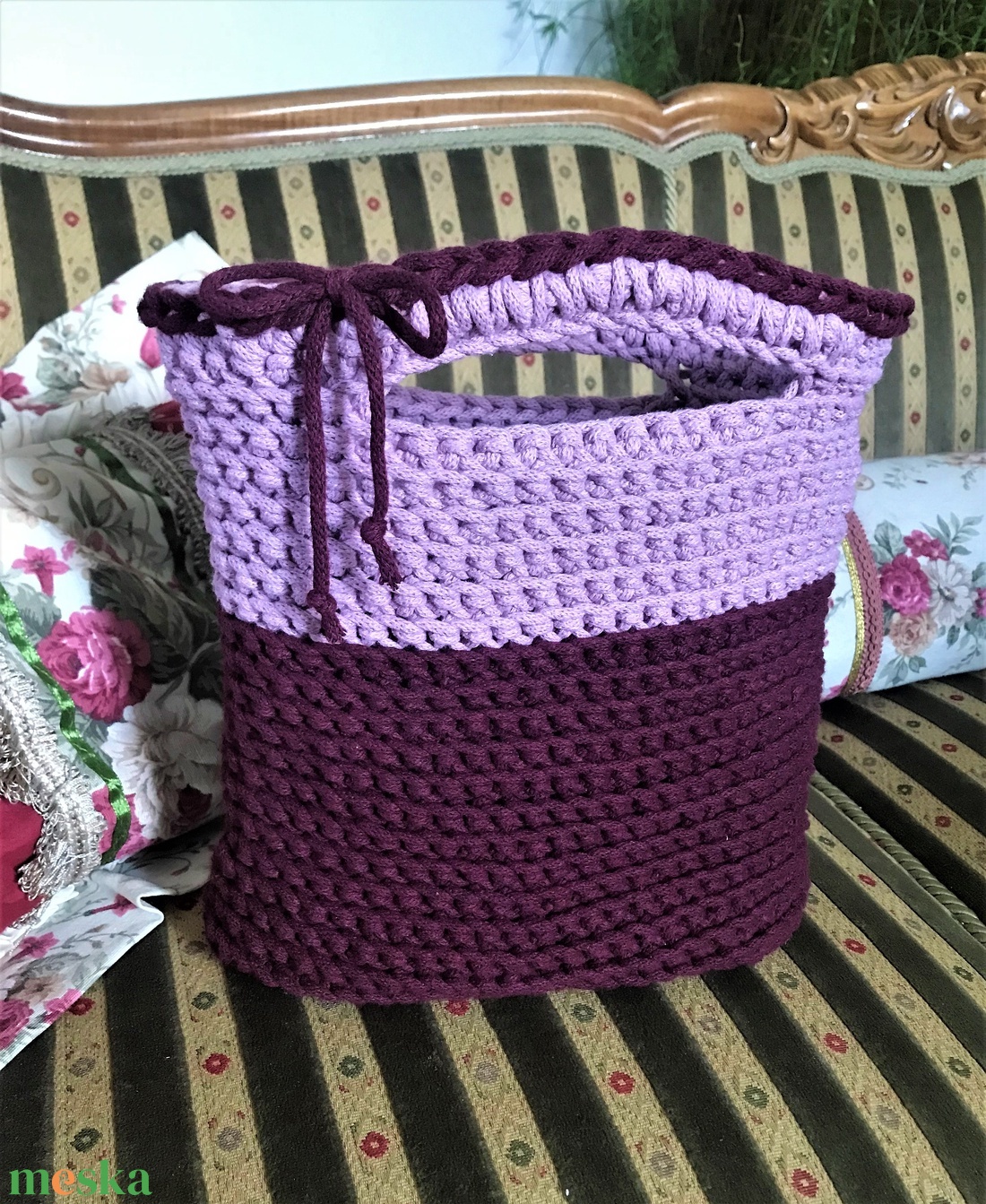 Horgolt táska, zsinórfonalból készült, közepes méret - táska & tok - kézitáska & válltáska - kézitáska - Meska.hu