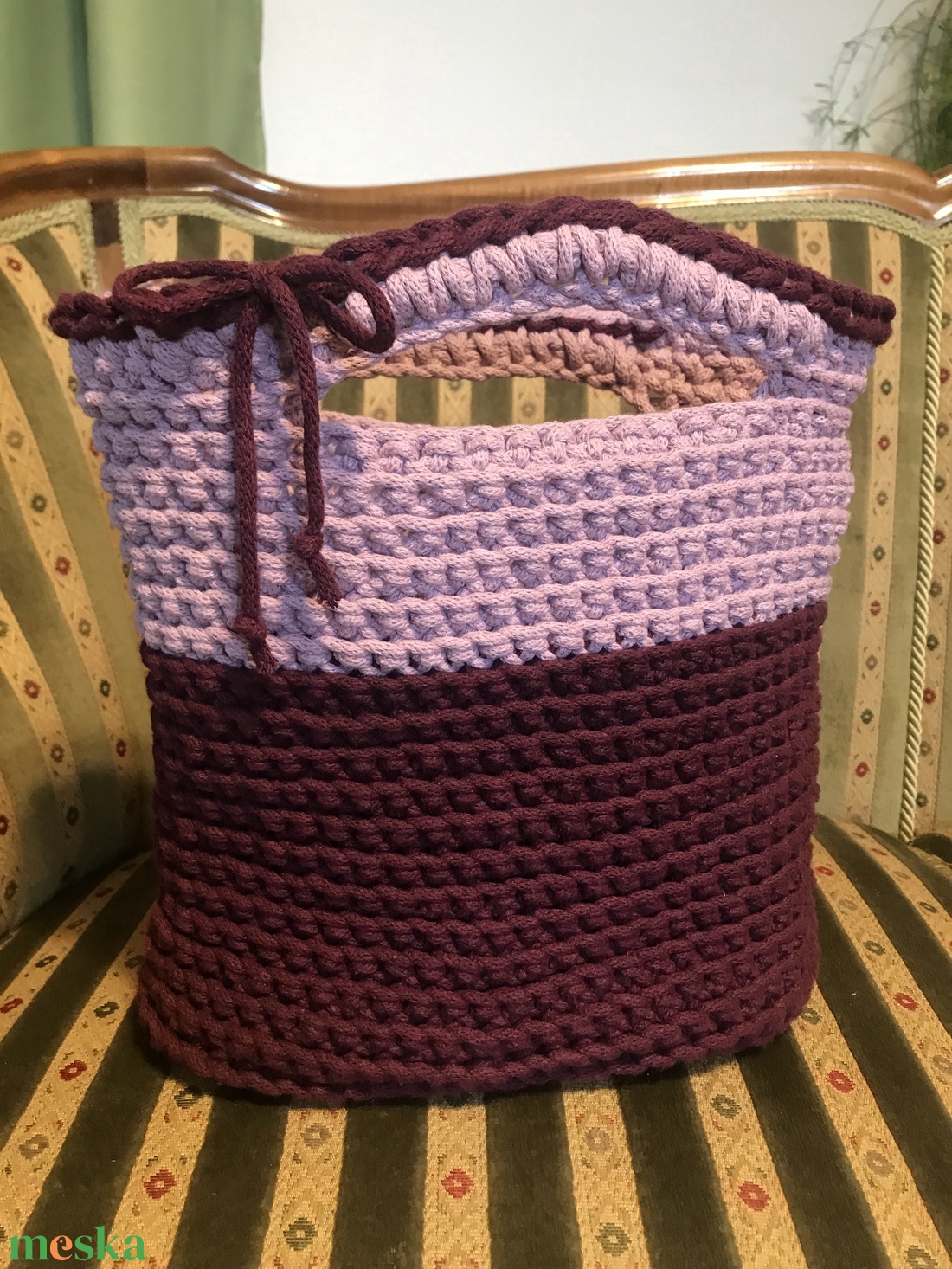 Horgolt táska, zsinórfonalból készült, közepes méret - táska & tok - kézitáska & válltáska - kézitáska - Meska.hu