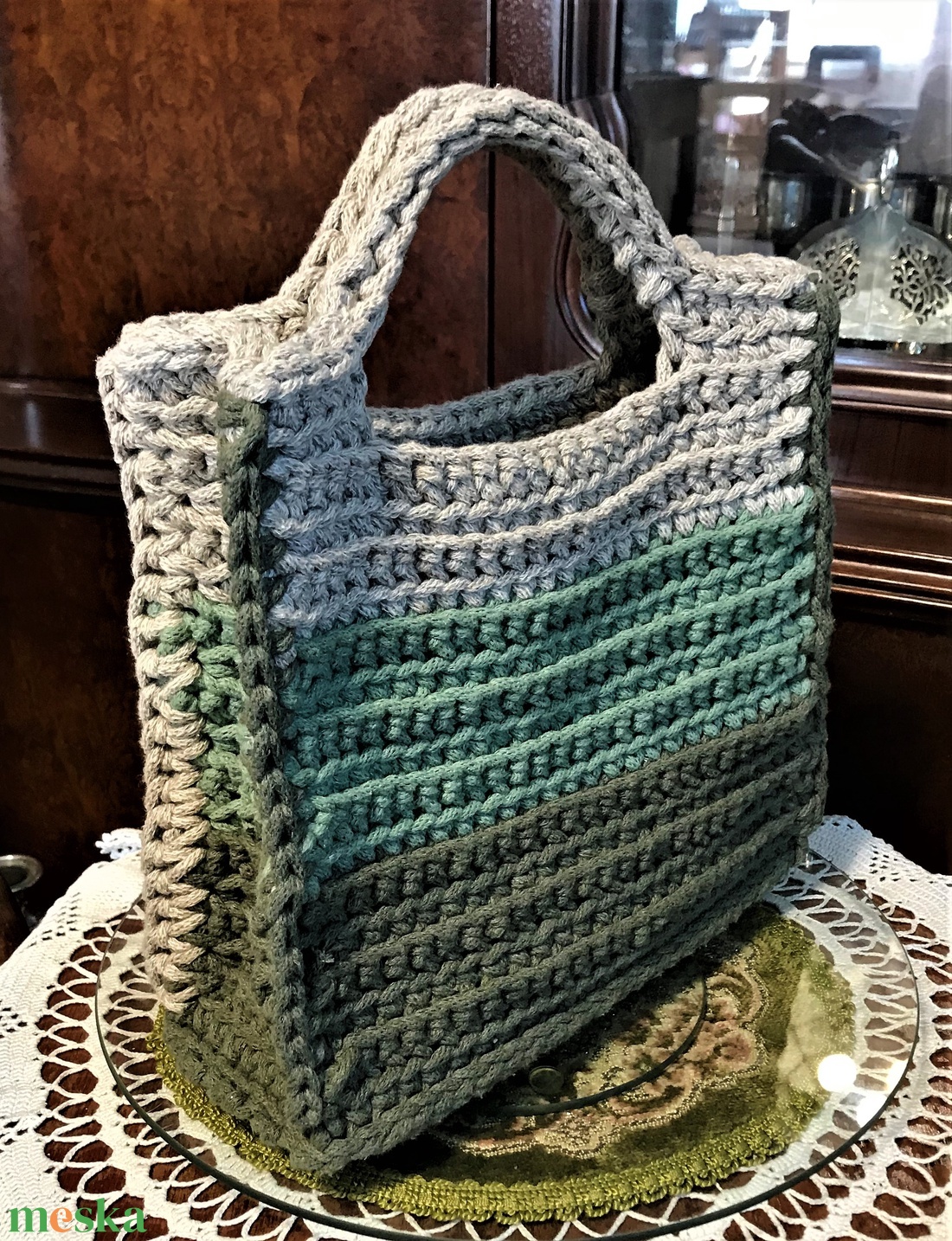 Horgolt táska, zsinórfonalból készült, közepes méret - táska & tok - kézitáska & válltáska - kézitáska - Meska.hu