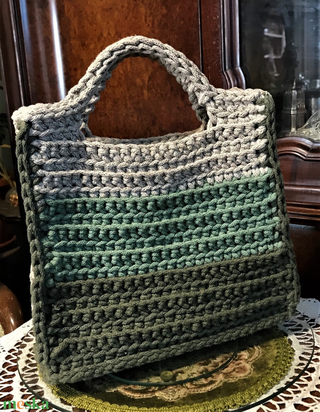 Horgolt táska, zsinórfonalból készült, közepes méret - táska & tok - kézitáska & válltáska - kézitáska - Meska.hu