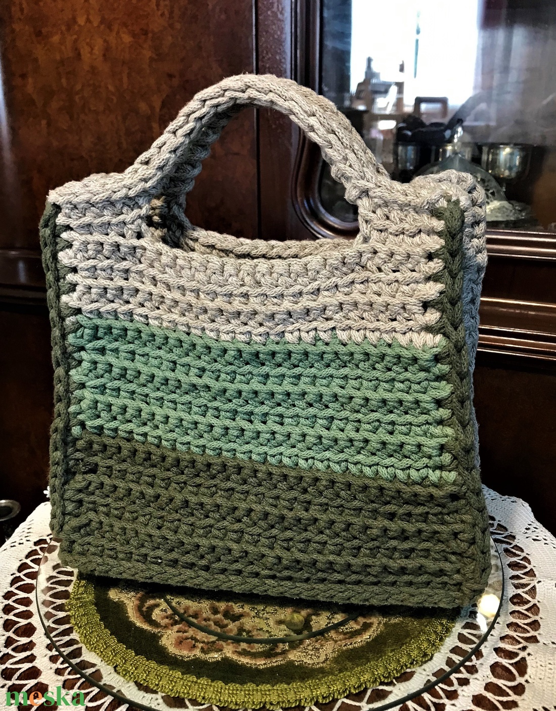 Horgolt táska, zsinórfonalból készült, közepes méret - táska & tok - kézitáska & válltáska - kézitáska - Meska.hu