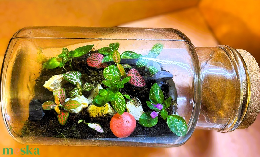 Gombákkal díszítve - 2 L-es önfenntartó florárium - otthon & életmód - dekoráció - asztal és polc dekoráció - florárium, terrárium - Meska.hu