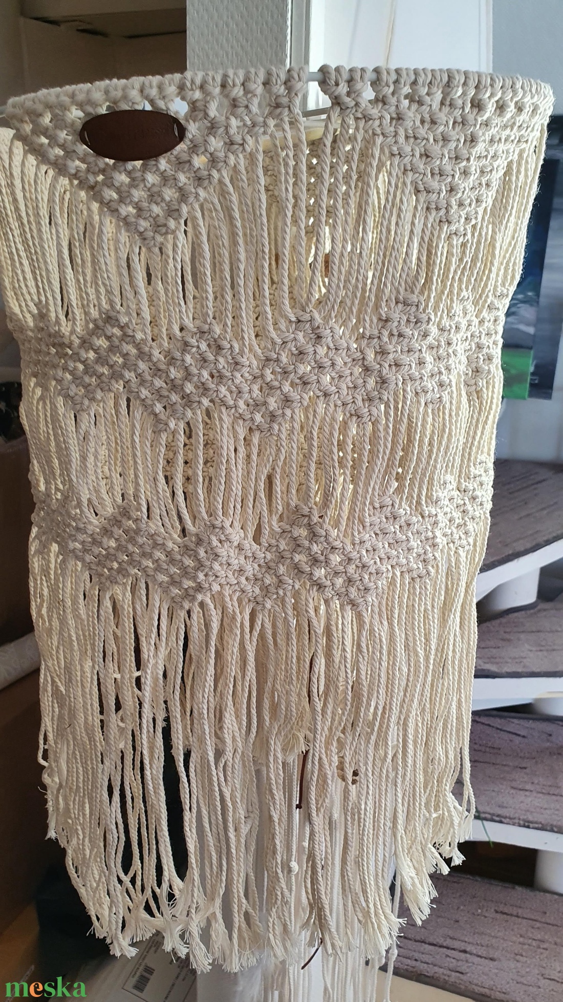 Makramé lámpa (szerelvénnyel) - otthon & életmód - lámpa - fali & mennyezeti lámpa - Meska.hu