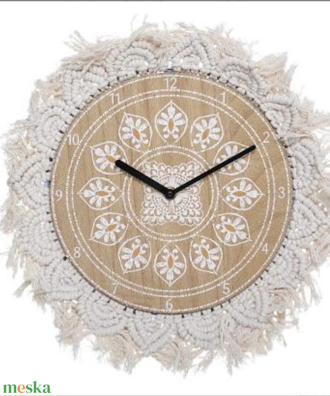 Falióra makramé szegéllyel KÁNPUR 38 x 38 cm - otthon & életmód - dekoráció - fali és függő dekoráció - falióra & óra - Meska.hu