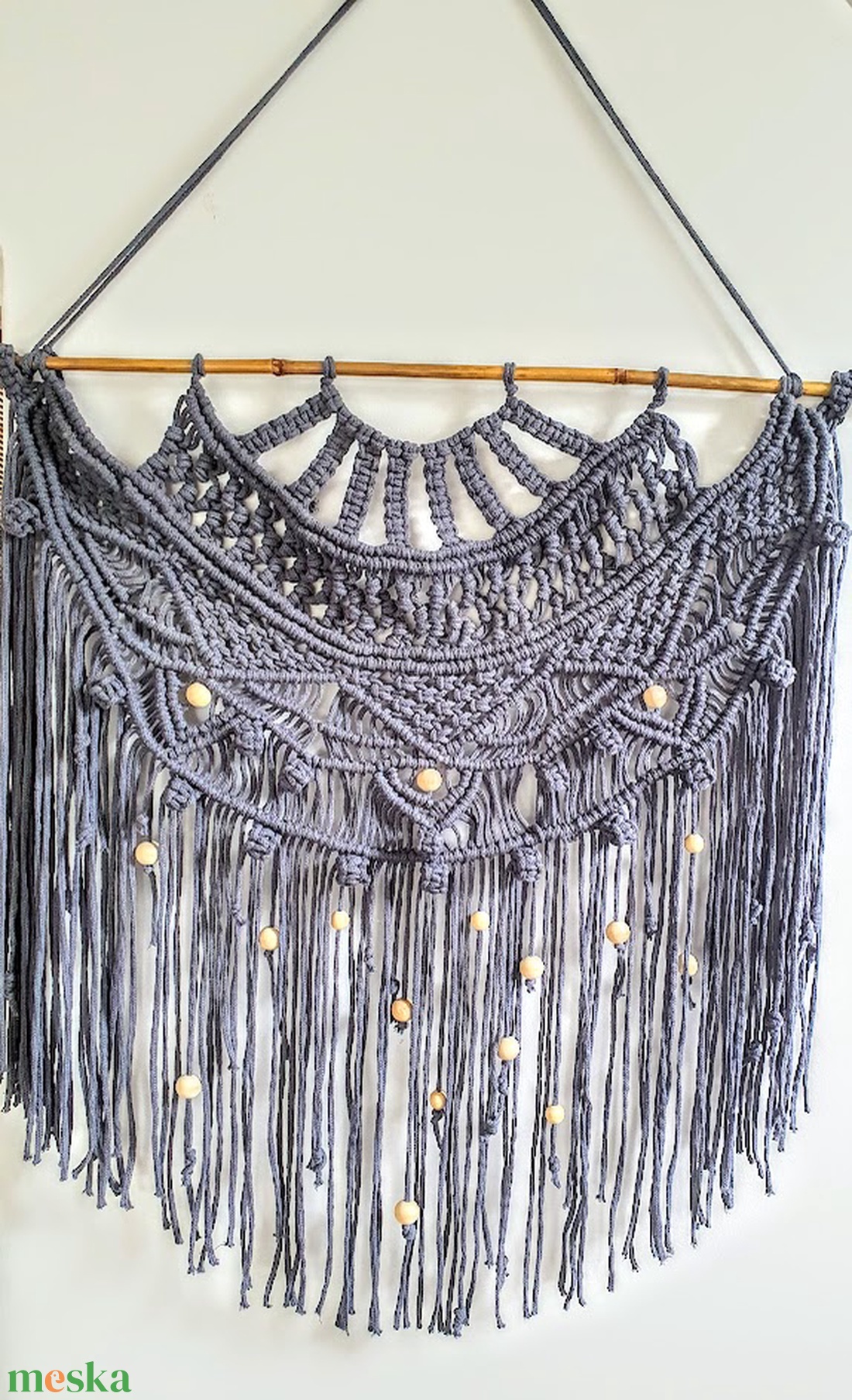 Makramé falidísz félkör 82 x 78 cm SILVER - otthon & életmód - dekoráció - fali és függő dekoráció - falra akasztható dekor - Meska.hu