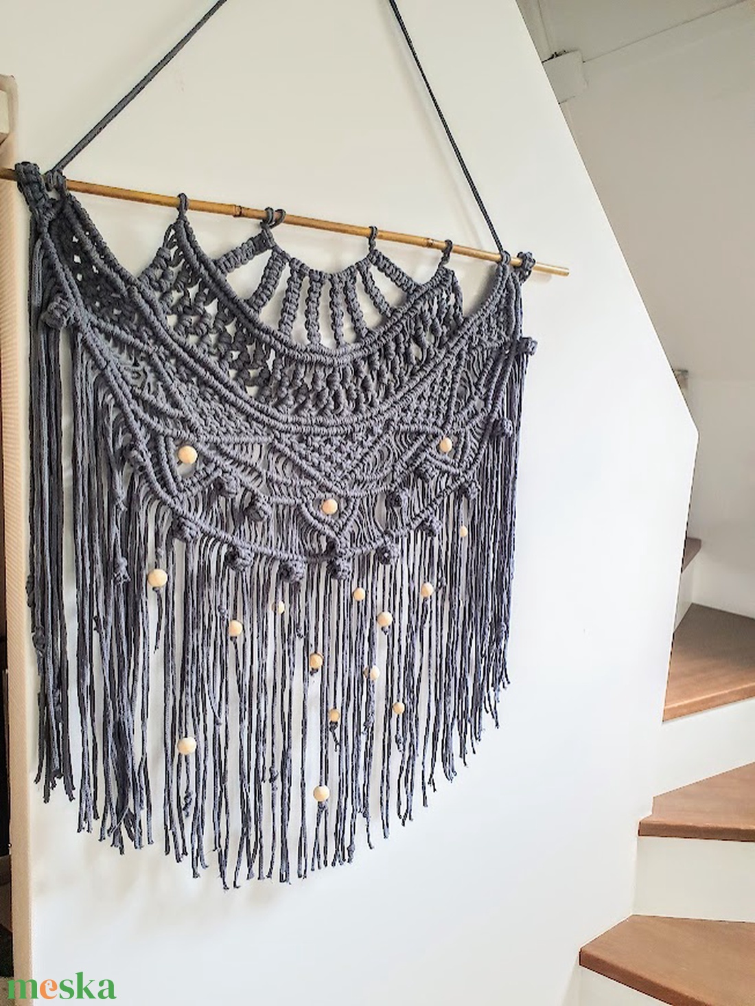 Makramé falidísz félkör 82 x 78 cm SILVER - otthon & életmód - dekoráció - fali és függő dekoráció - falra akasztható dekor - Meska.hu