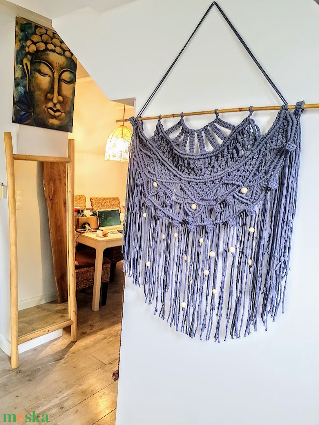 Makramé falidísz félkör 82 x 78 cm SILVER - otthon & életmód - dekoráció - fali és függő dekoráció - falra akasztható dekor - Meska.hu