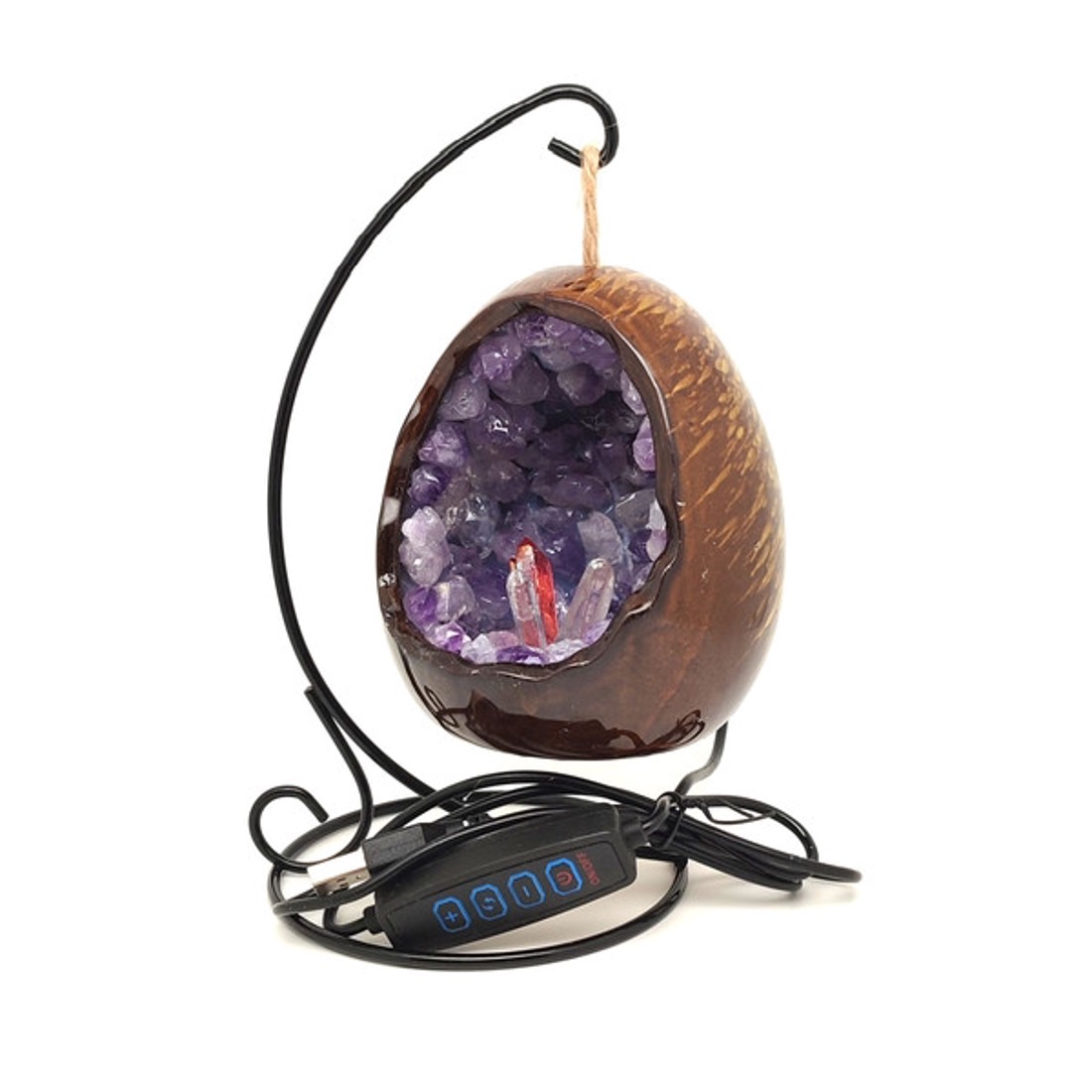 Ametiszt nyers tojás hangulatlámpa fém állvánnyal 10 cm - kellékek & szerszámok - ásvány alapanyag - Meska.hu