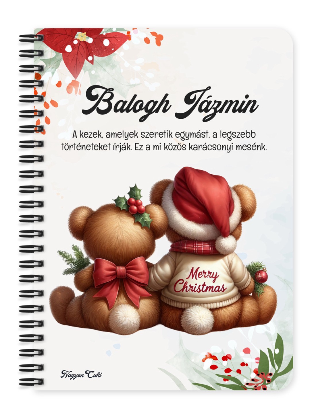 Személyre szabható - Karácsonyi Teddy maci - együtt (masni) mintás A5-ös füzet - otthon & életmód - papír, írószer - jegyzetfüzet & napló - Meska.hu