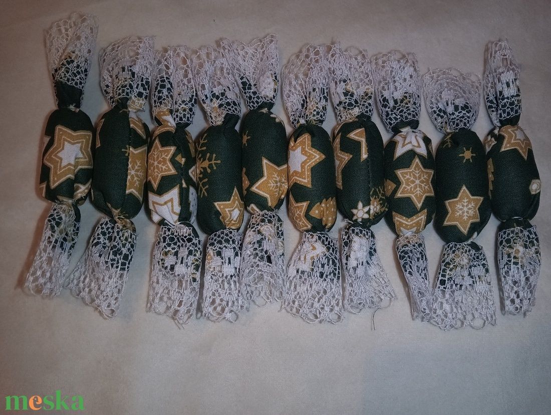 Textil szaloncukor zöld-arany - karácsony - karácsonyi lakásdekoráció - karácsonyfadíszek - Meska.hu