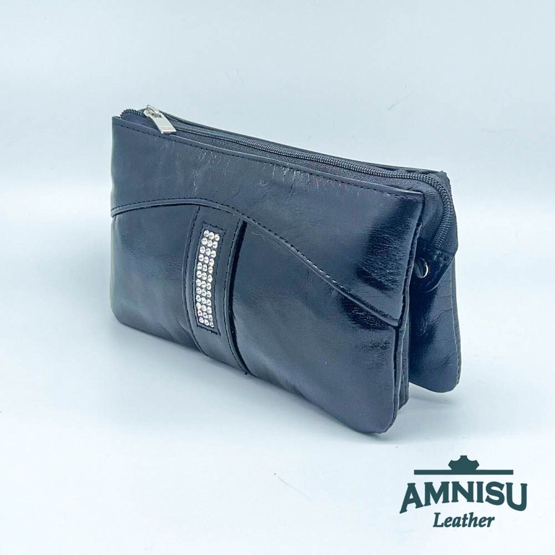 Fekete egyenes swarovski köves női pénztárca G8004 - táska & tok - pénztárca & más tok - pénztárca - női pénztárca - Meska.hu