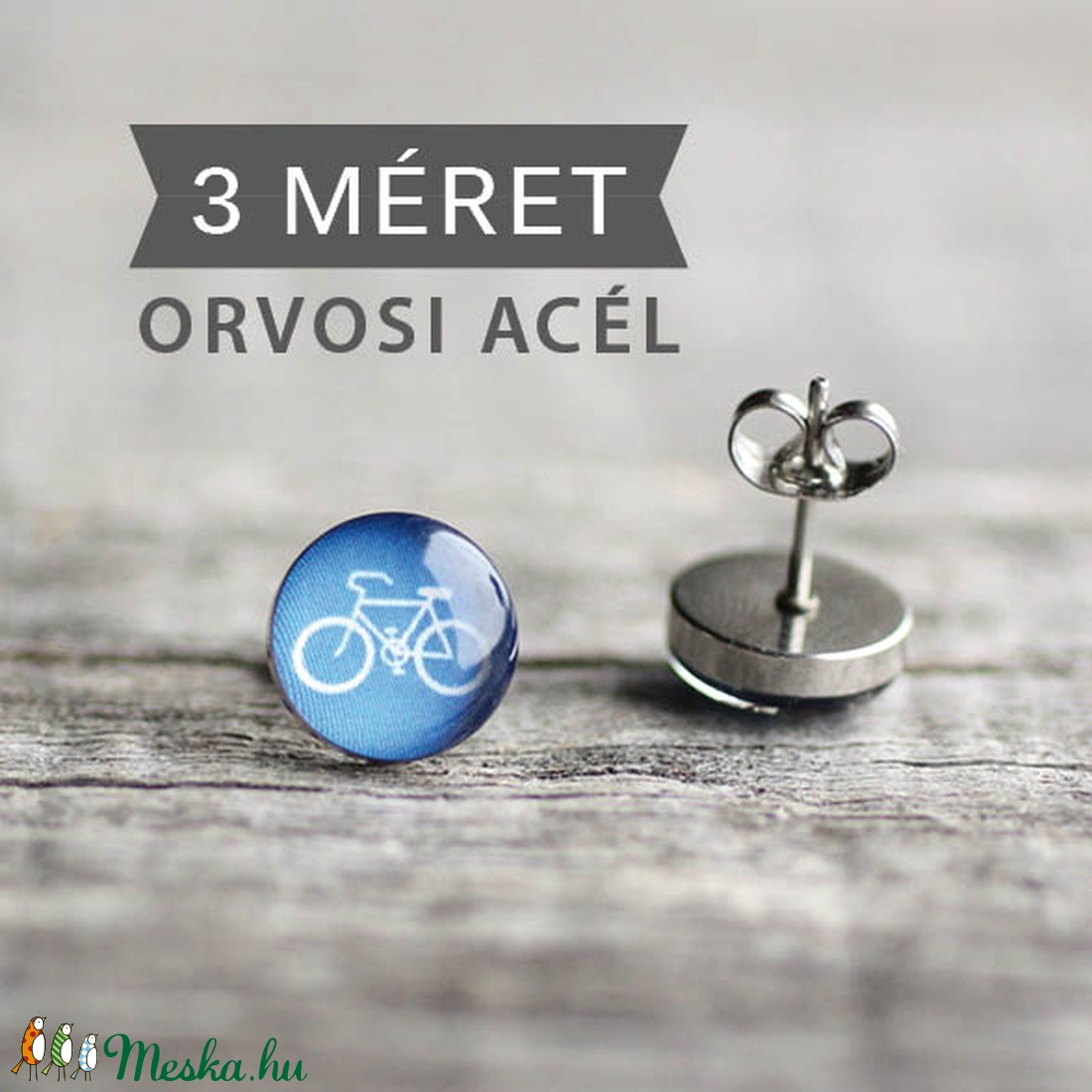 Bicikli nemesacél fülbevaló (kék, bedugós) -  - Meska.hu
