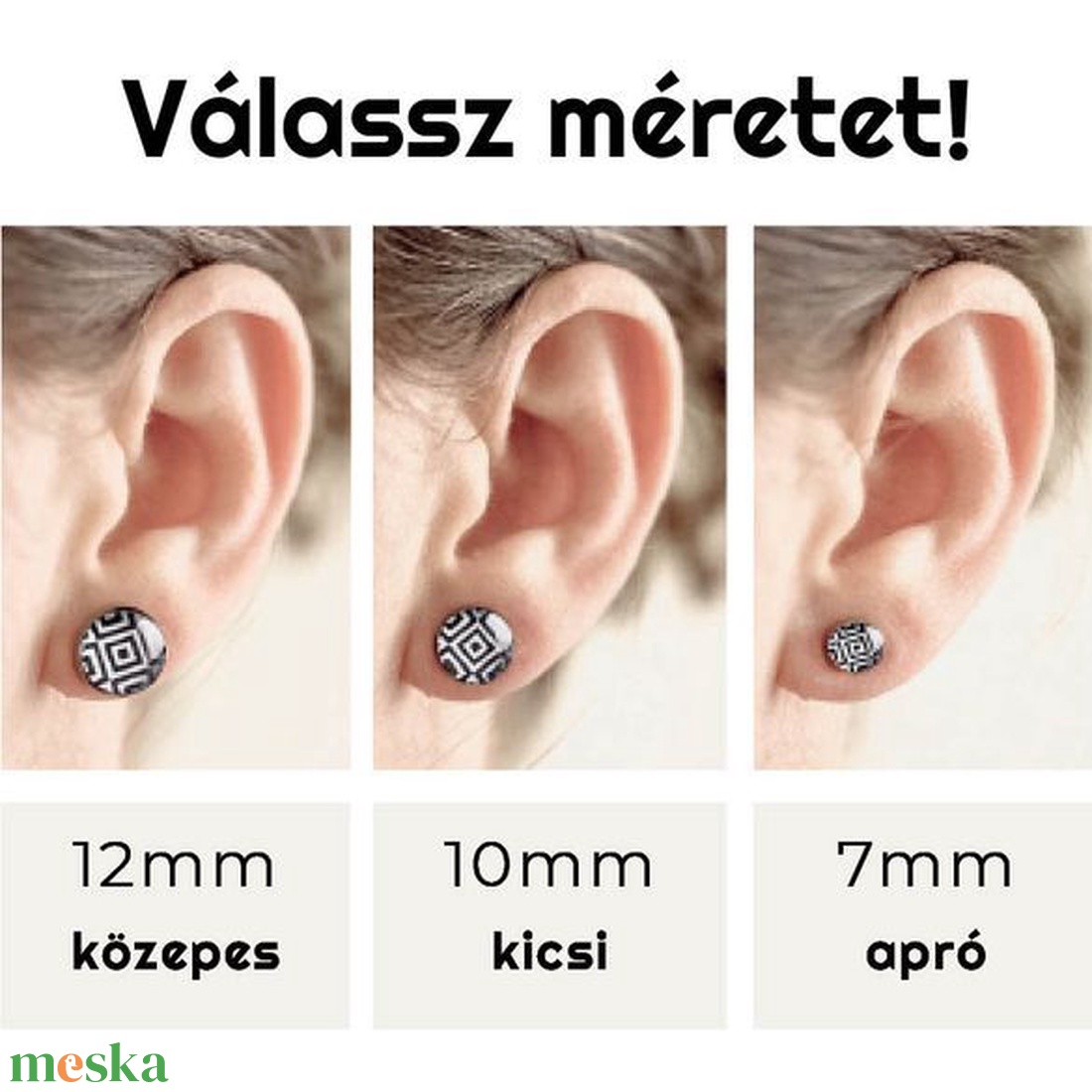 Kalocsai nemesacél fülbevaló (fekete) - ékszer - fülbevaló - pötty fülbevaló - Meska.hu