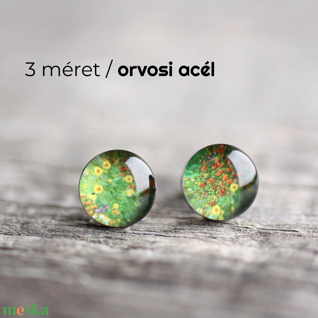 Zöld virágos nemesacél fülbevalók, Klimt kertje - ékszer - fülbevaló - pötty fülbevaló - Meska.hu Zöld virágos nemesacél fülbevalók, Klimt kertje - ékszer - fülbevaló - pötty fülbevaló - Meska.hu