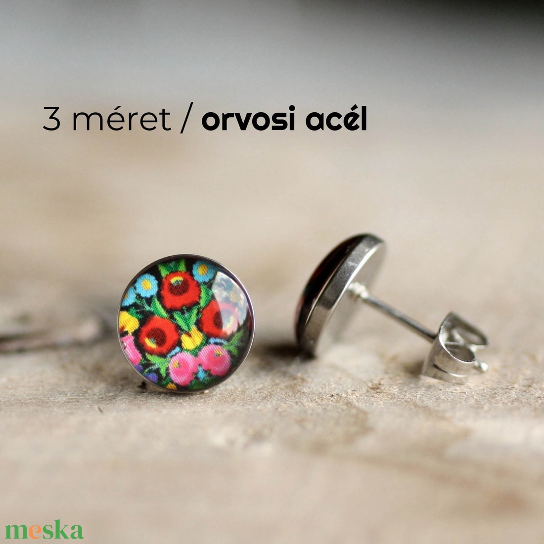 Kalocsai nemesacél fülbevaló (fekete) - ékszer - fülbevaló - pötty fülbevaló - Meska.hu Kalocsai nemesacél fülbevaló (fekete) - ékszer - fülbevaló - pötty fülbevaló - Meska.hu