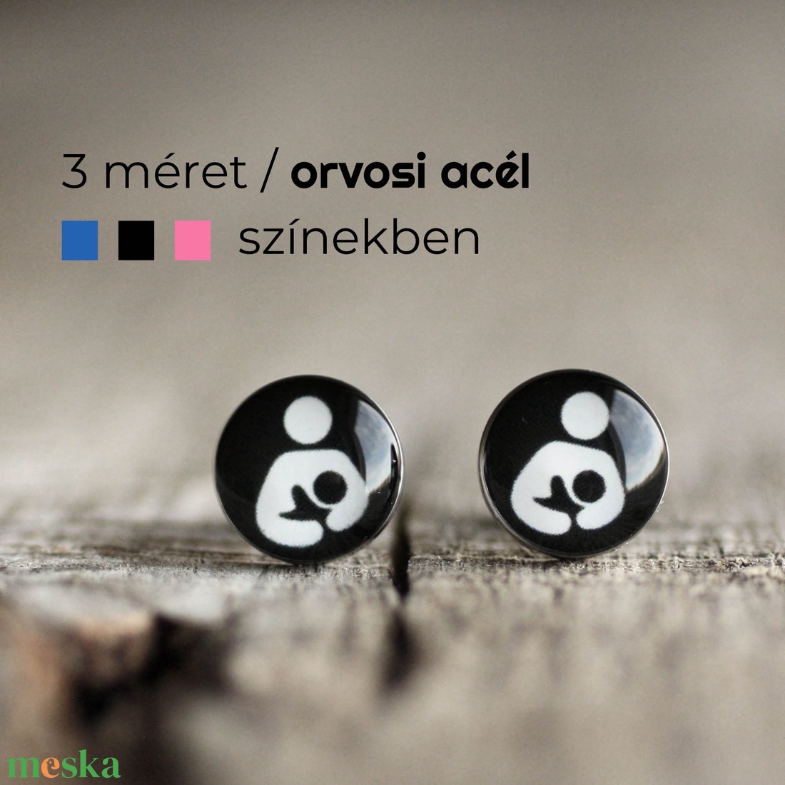 Szoptatás szimbólum nemesacél fülbevaló (bedugós, fekete) - ékszer - fülbevaló - pötty fülbevaló - Meska.hu Szoptatás szimbólum nemesacél fülbevaló (bedugós, fekete) - ékszer - fülbevaló - pötty fülbevaló - Meska.hu
