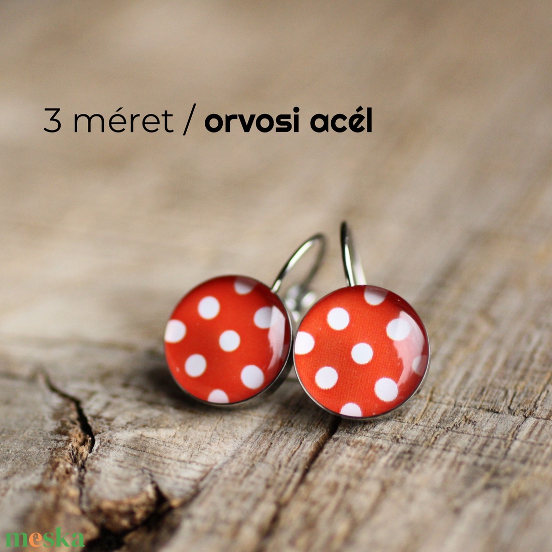 Piros-fehér pöttyös nemesacél függő fülbevalók (3 méret) - ékszer - fülbevaló - lógó fülbevaló - Meska.hu Piros-fehér pöttyös nemesacél függő fülbevalók (3 méret) - ékszer - fülbevaló - lógó fülbevaló - Meska.hu