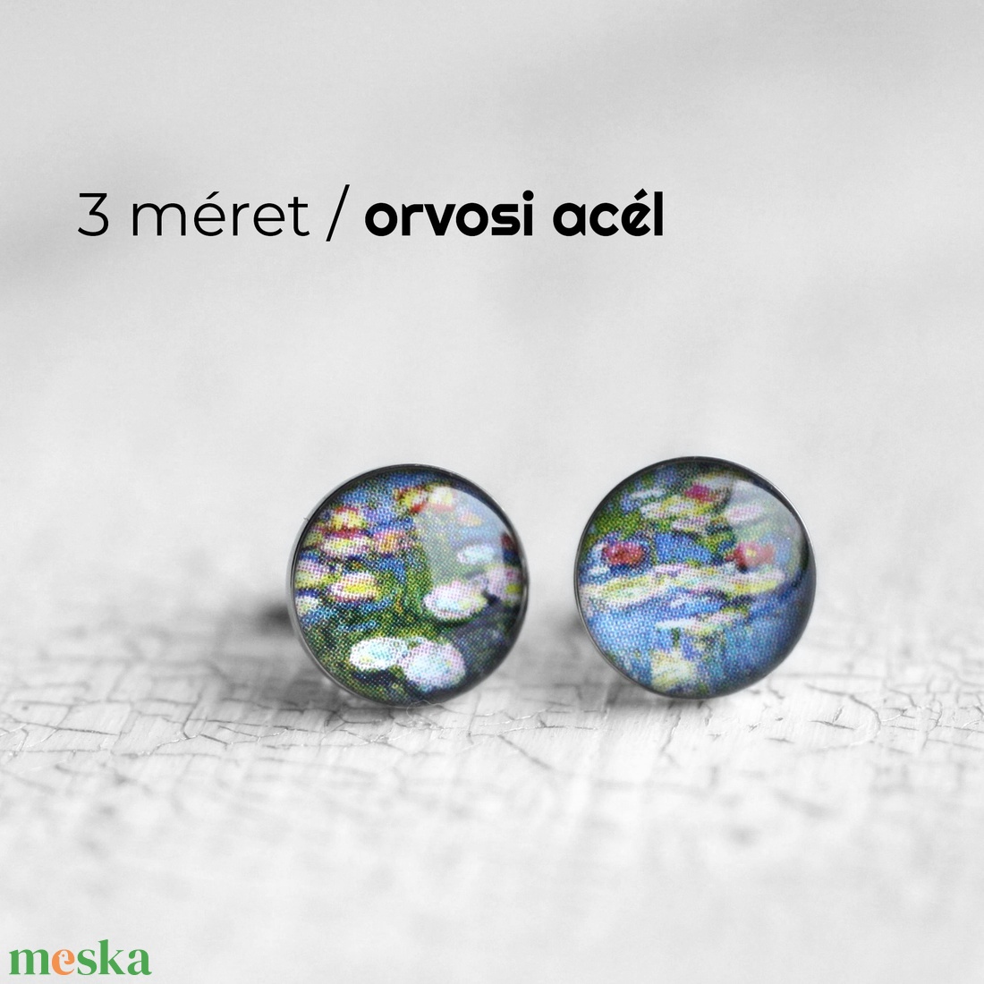 Monet kék vizililiomok nemesacél pötty fülbevaló - ékszer - fülbevaló - pötty fülbevaló - Meska.hu Monet kék vizililiomok nemesacél pötty fülbevaló - ékszer - fülbevaló - pötty fülbevaló - Meska.hu