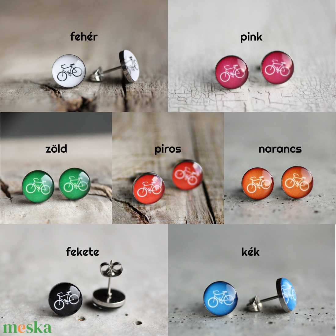 Bicikli nemesacél beszúrós fülbevaló , TÖBB SZÍN - ékszer - fülbevaló - pötty fülbevaló - Meska.hu